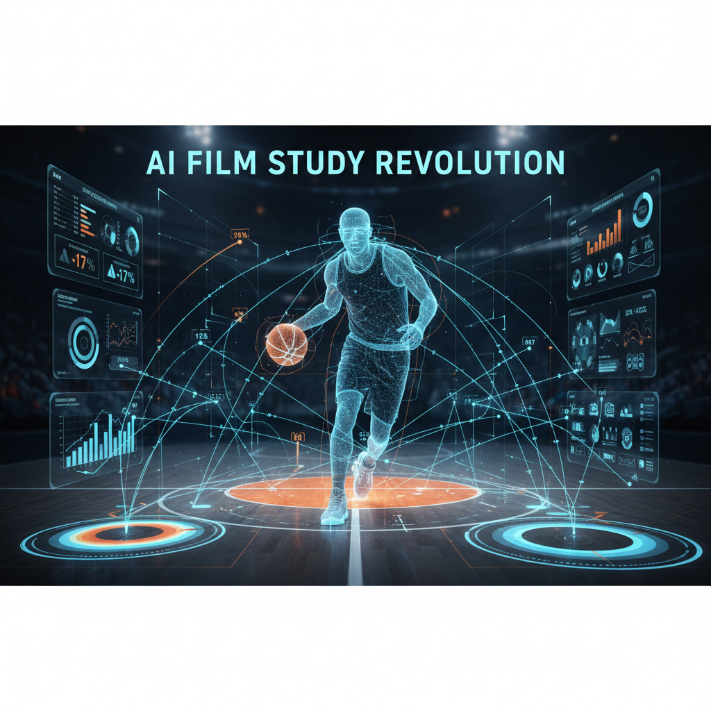 AI Film Study Revolution analysis showing holographic player tracking and data metrics
